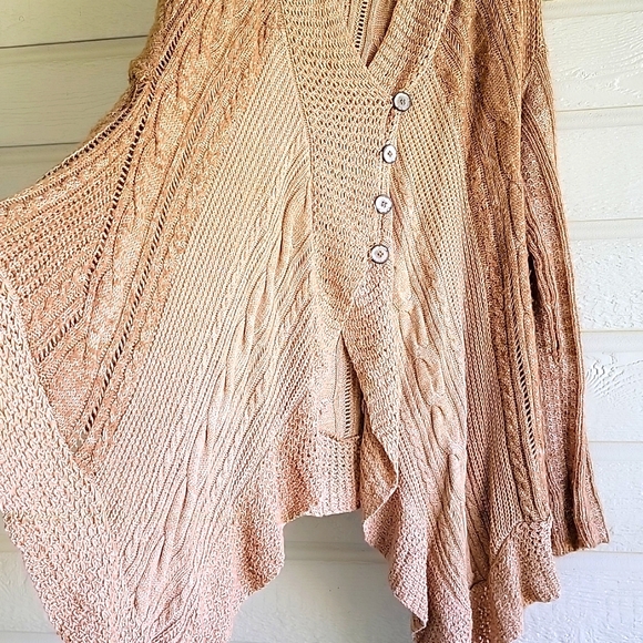 Free People Long Button Down Tan Caramel Waterfall Women Cardigan Sweater Size M - Picture 10 of 15
